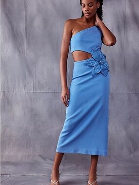 patbo one shoulder maxi dress with flower applique Patbo One Shoulder Maxi Dress